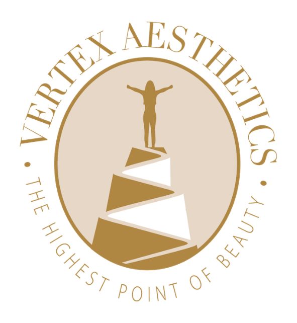 Vertex Aesthetics logo featuring a figure atop a peak within a circle.